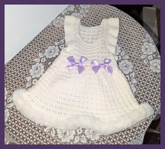 NEW Pet Dog Crochet Knit Cream Dress Lavender Bow Fur Trim M Medium - $16.95