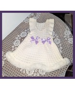 NEW Pet Dog Crochet Knit Cream Dress Lavender Bow Fur Trim M Medium - $311.46 MXN