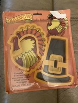 Vintage USA Made Jumbo Thanksgiving Cookie Cutters Pilgrim Turkey NOS Ensar Corp - $9.89