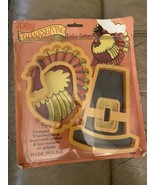 Vintage USA Made Jumbo Thanksgiving Cookie Cutters Pilgrim Turkey NOS En... - $9.89