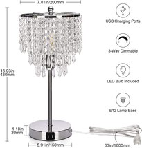 Touch Control Crystal Table Lamp With Dual USB Charging Ports 3 Way Silver NEW - £45.85 GBP
