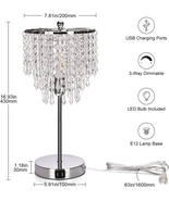 Touch Control Crystal Table Lamp With Dual USB Charging Ports 3 Way Silv... - £45.31 GBP