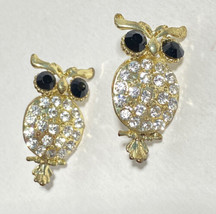 Sparkly Owl Pierced Earrings Rhinestones Stud 1in - £10.12 GBP
