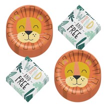 HOME &amp; HOOPLA Get Wild Jungle Safari Animals Paper Lion Dessert Plates with Wild - £10.05 GBP