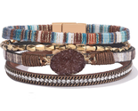 Elegant Boho Leather Wrap Bracelet Set with Magnetic Clasp - $22.45