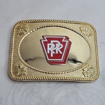 Pennsylvania Railroad Railway Train Steam PRR Belt Buckle Goldtone Keystone Logo - £17.29 GBP