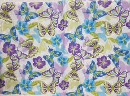 Thin Vinyl Flannel Back Tablecloth, 52&quot; x 70&quot; Oval, COLORFUL BUTTERFLIES... - £6.97 GBP
