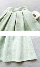 Winter Sage Green Midi Pleated Skirt Women Plus Size Woolen Holiday Skirt image 5