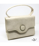 Vintage Ivory White Patent Leather 8&quot; Box Purse Handbag w Button Trim - ... - £28.30 GBP