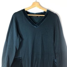 Susan Graver Size 1x Dark Green Plush V-Neck Long Sleeve Pullover Top Shirt - £23.35 GBP