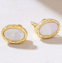 14k Yellow Gold Plated 925 Sterling Silver MOP Shell Stud Earrings Women... - $975.75 MXN