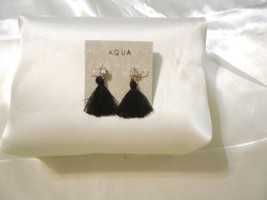 Aqua Gold Tone 1-1/2&quot; Crystal Black Tassel Stud Drop Earrings Y 402 $22 - £6.08 GBP