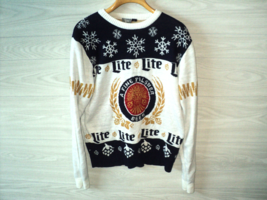 Miller Lite Men&#39;s Pullover Sweater Sz L Long Sleeves Light Gray Crewneck... - £36.35 GBP