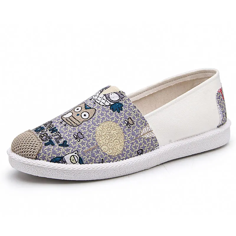 Summer Women Flat Casual Shoes Ladies Loafers Owl Canvas Comfort Platform Shoes  - £104.17 GBP