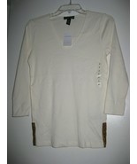 Ralph Lauren Women&#39;s Long Sleeve Cream Top Shirt w/ Brown Leather Accent... - $26.05 CAD+