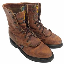 VTG Justin Women 6B brown leather lace up round steel toe work boots mad... - $50.15
