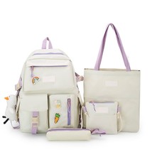4pcs Set Harajuku Women&#39;s Backpack Waterproof Canvas School Bags Large Capacity  - £38.74 GBP