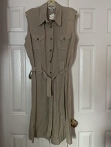 Casual Corner Woman’s Tan Linen Button Down Collared Sleeveless Dress Si... - $24.74