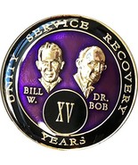 15 year AA Medallion Purple Tri-Plate Founders Bill &amp; Bob Chip XV - £14.85 GBP