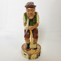 Vintage Hand Carved German Bavarian Alpine woodsman Figurine Ax Pipe Intricate - £30.36 GBP