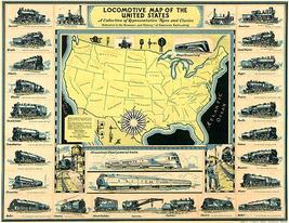 Locomotive Map United States - Types Of Trains - 1935 - Pictorial Map Poster - £7.96 GBP+