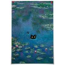 Vintage Monet Canvas Wall Art Famous Oil Paintings Monets Water Lillies Black - £31.50 GBP