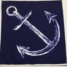 Throw Pillow Cover 17&quot; X 17&quot; Blue White Anchor Nautical Print Zipper - £7.25 GBP