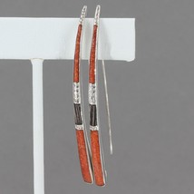 Retired Silpada Sterling Sponge Coral &amp; Wood Inlay Threader Wire Earring... - $49.99