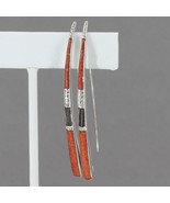 Retired Silpada Sterling Sponge Coral &amp; Wood Inlay Threader Wire Earring... - £39.61 GBP
