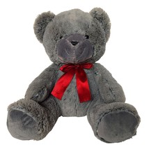 Hugfun Large Gray Teddy Bear Sitting Plush Red Bow Stuffed Animal 2017 16&quot; - £25.61 GBP