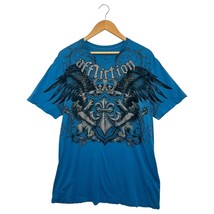 Affliction Shirt Mens 2XL Blue Graphic Wings Crest Fleur De Lis 2000s Y2... - $24.74