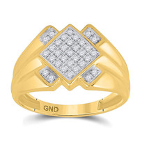 Authenticity Guarantee 
10kt Yellow Gold Mens Round Diamond Diagonal Offset S... - £457.40 GBP