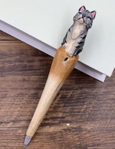 Cute Cat Wooden Pen Hand Carved Wood Ballpoint Hand Made Handcrafted V44 - £6.33 GBP