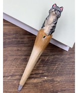 Cute Cat Wooden Pen Hand Carved Wood Ballpoint Hand Made Handcrafted V44 - £6.21 GBP