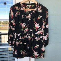 Joie Kade B Caviar Cherry Blossom Silk Blouse Top Black Floral Shirt Size XS - £21.33 GBP