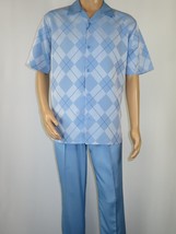 Men MONTIQUE 2pc Walking Leisure Suit Matching Set Short Sleeves 2216 Blue - $50.00