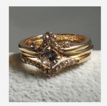 ROSE GOLD 3 PIECE RHINESTONE COCKTAIL RING SIZE 5 6 7 8 9 10 - £31.34 GBP