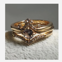 Rose Gold 3 Piece Rhinestone Cocktail Ring Size 5 6 7 8 9 10 - $39.99