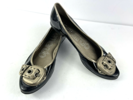 Bernardo Women&#39;s Size 8.5 M Ballet Flats Black Pewter Patent Buckle Slipon Shoes - $32.49