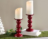 Set of 2 9&quot; Jingle Bell Pedestal Candleholders by Valerie in Red - £154.87 GBP