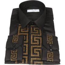 Men CEREMONIA Turkey Shirt 100% Cotton Fancy Rhine Stones #TSV 15 Black Slim Fit image 4