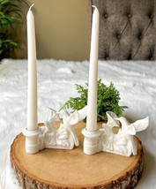 Vintage 1983 George Good All White Hummingbird Porcelain Taper Candle Holder Set - $25.86