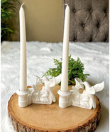 Vintage 1983 George Good All White Hummingbird Porcelain Taper Candle Ho... - €22,46 EUR