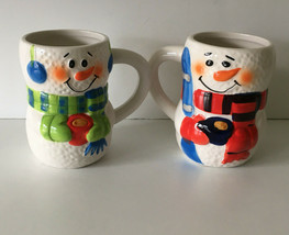 His and hers snowman hot cocoa coffee painted mugs cups winter holiday decor  - $19.75