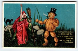 Halloween Postcard Humanized Goblin Man Witch Cat Anglo-American Original 876 - £68.17 GBP