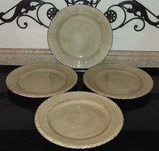 Z Gallerie Lucca Dinner Plate Hand Painted Rope Rim 11.25&quot; Set Of 4 - £47.12 GBP