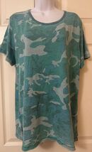 Free People Faded Green Camo Raw Hem Relaxed  T-Shirt Size Medium NWOT - $18.98