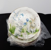NEW RARE Williams Sonoma Floral Meadow Bunny Soup Bowls 9" diam., 2"H. Porcelain - $132.99