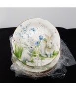 NEW RARE Williams Sonoma Floral Meadow Bunny Soup Bowls 9&quot; diam., 2&quot;H. P... - £104.47 GBP