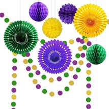 Gold Purple Green Mardi Gras Party Decorations Glitter Circle Garlands Banner Pa - £23.96 GBP